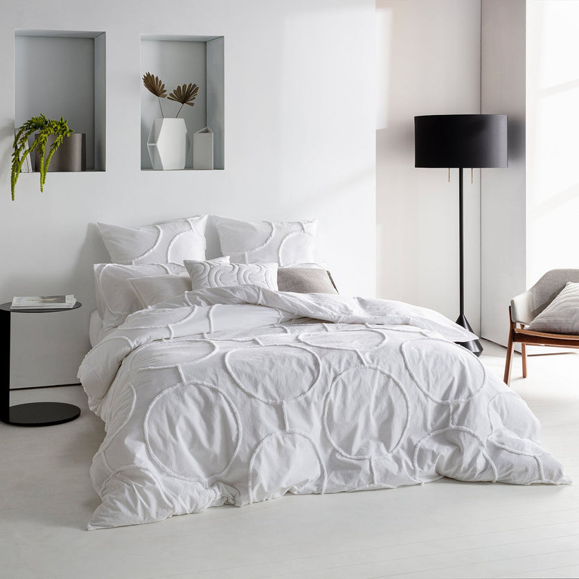 Dotta Quilt Cover Set BED LINEN KAS AUSTRALIA White Double 180X210CM + 2PC48X73CM