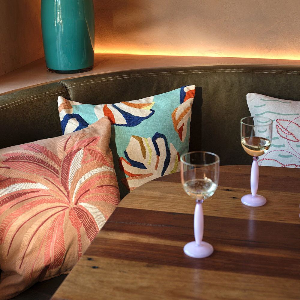 Tropical Embroidered Cotton Cushion Multi