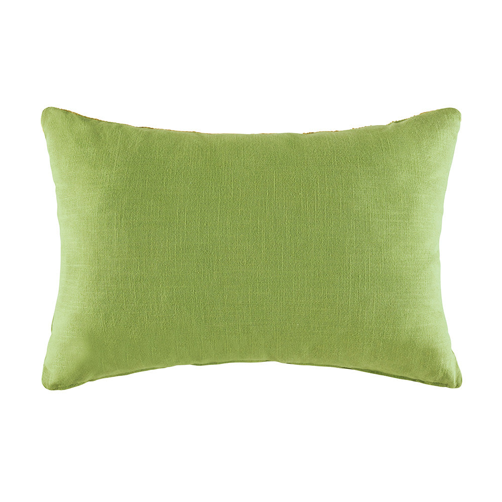 Green embroidered cushion with palm trees on textured cotton base