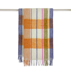 Multi Colour Plaid Throw Blanket, vibrant sunset tones, folded on bed