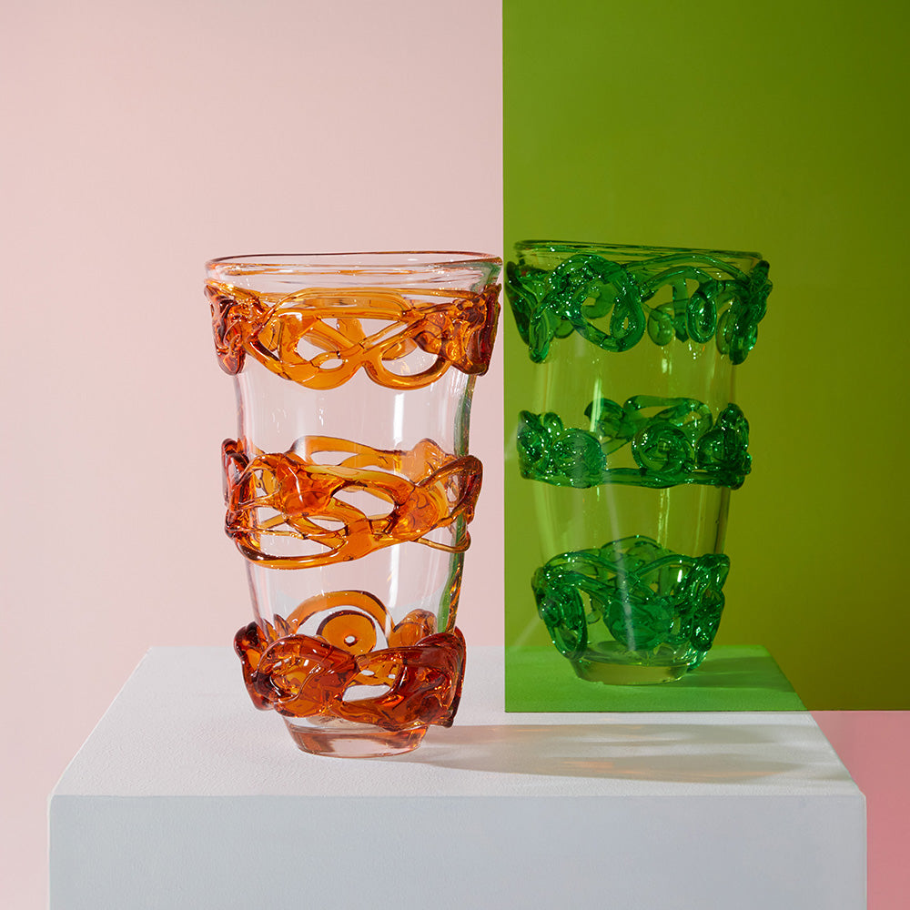 clear glass loop vase green