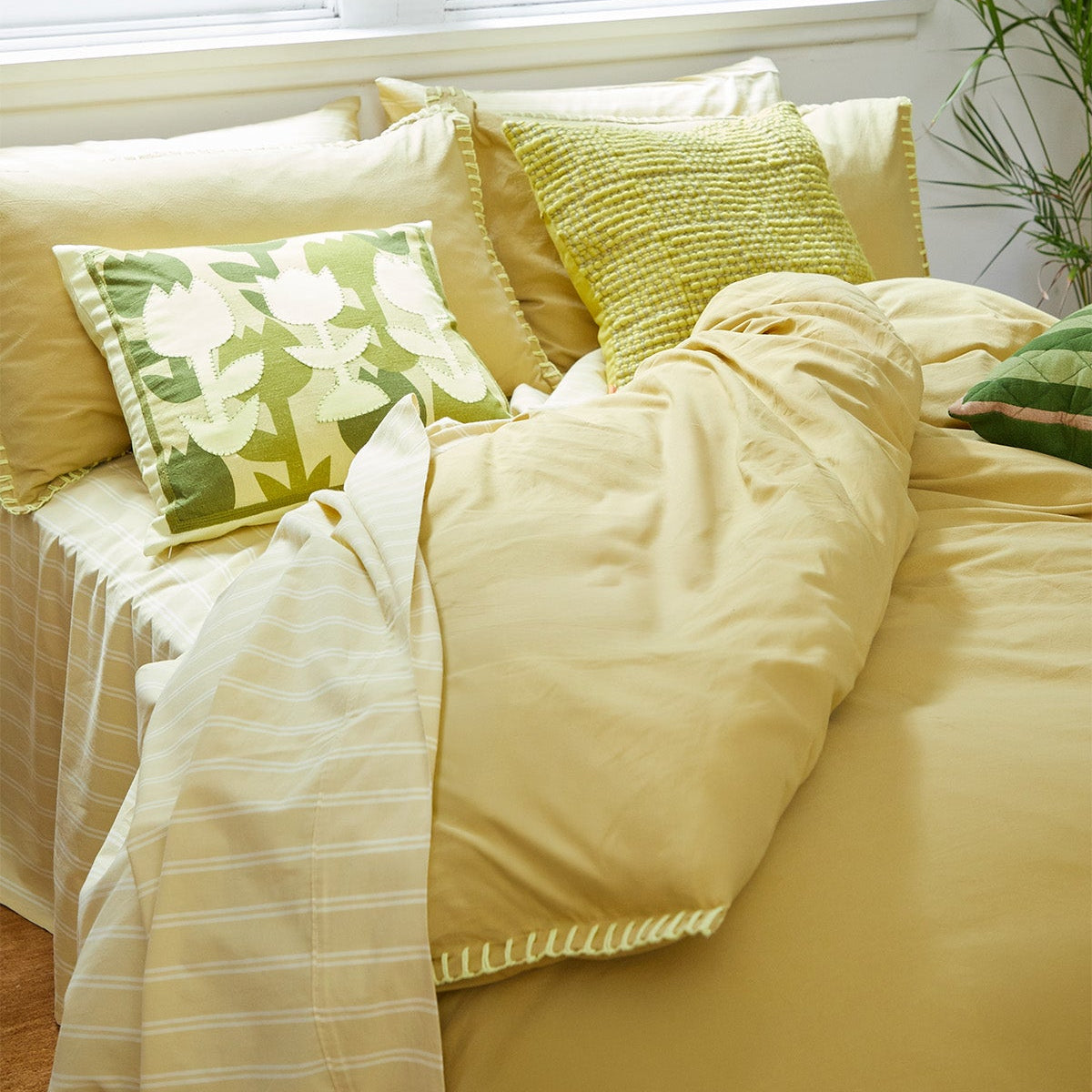 Blanket Stitch Lime Quilt Cover Set