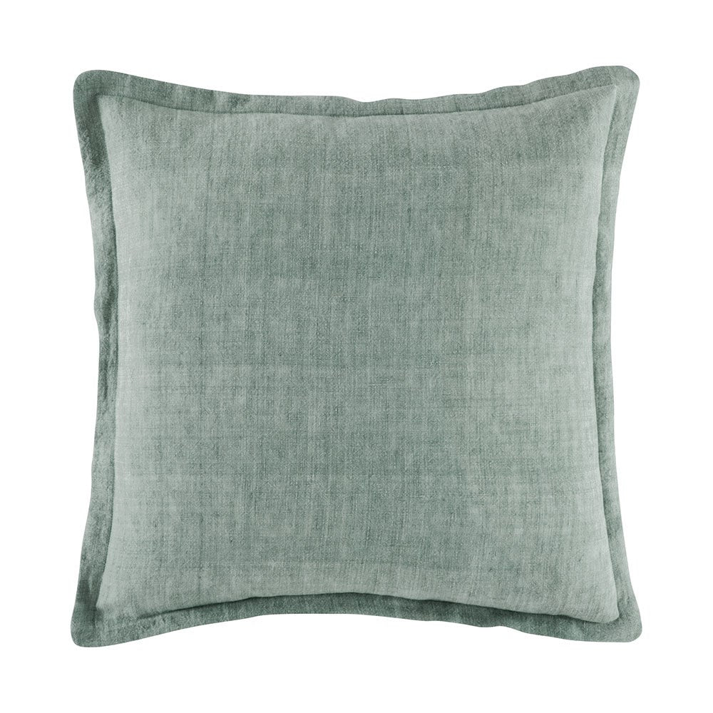 Linen Cushion Sage, front view, sage green linen with flange border