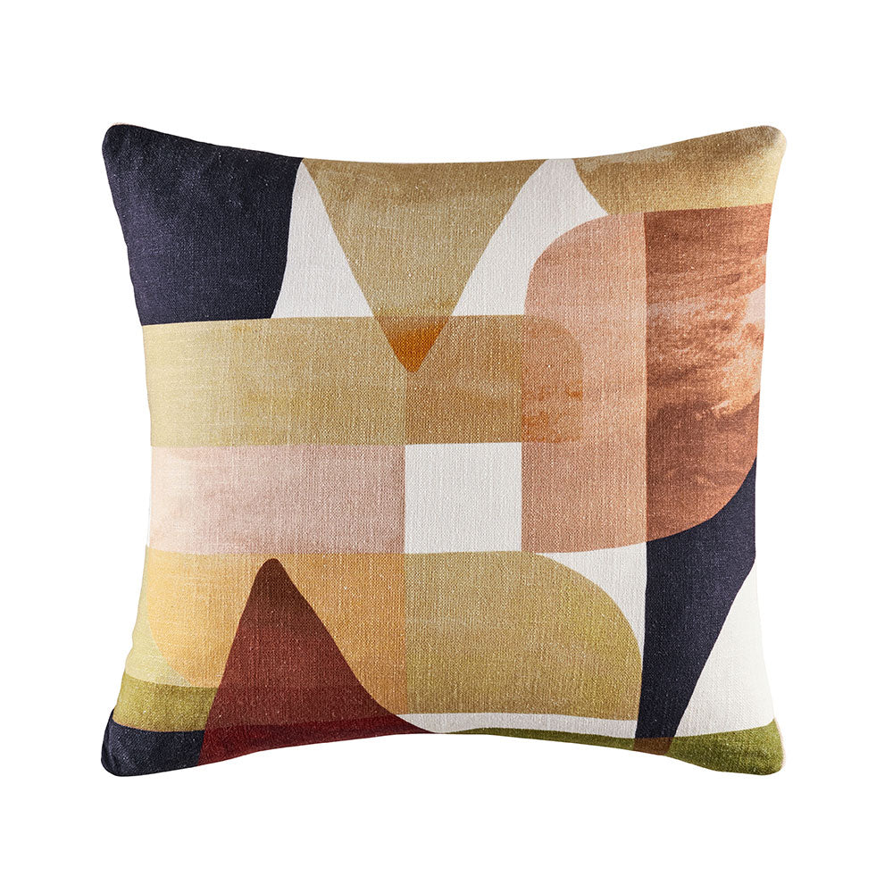 Sahara Neutral Velvet Cushion, geometric pattern on soft cotton slub fabric