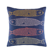 Multi Sardine Embroidered Cushion with vibrant sardine motif on soft cotton base