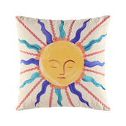 Multi Colour Shine Cushion, front view, vibrant sun-inspired print with ric rac embroidery