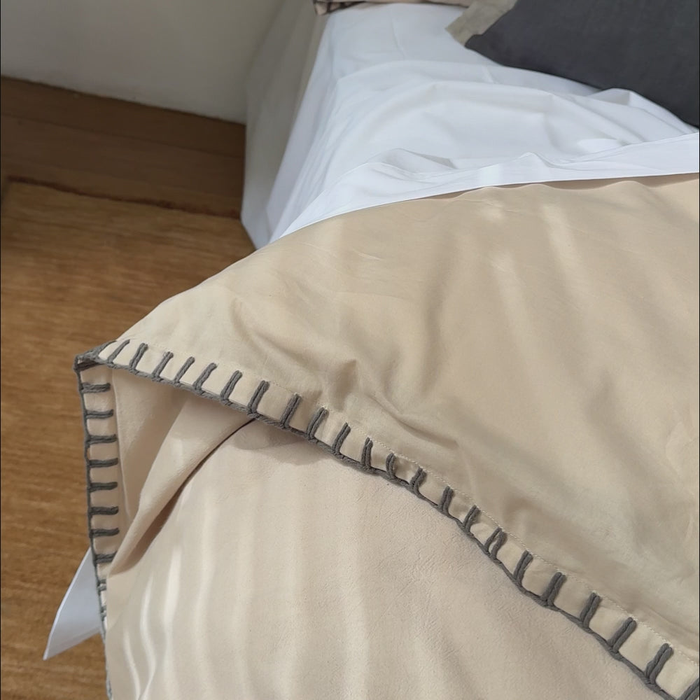 Blanket Stitch Oatmeal Quilt Cover Set